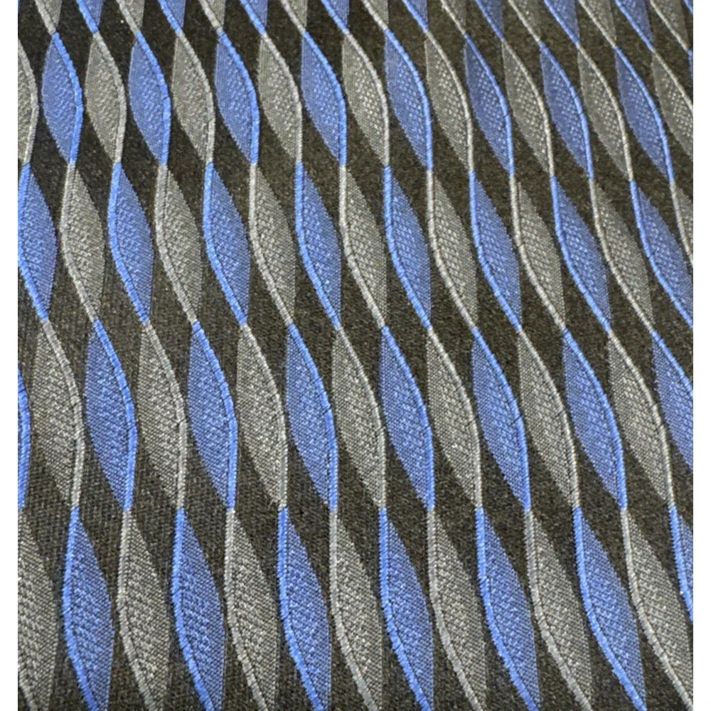 Valerio Garati Men's Silk Necktie Blue Grey Black Wavy Geometric Foulard Tie 60